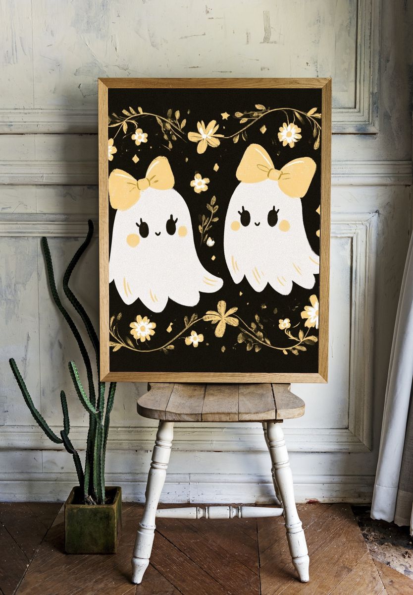 Cute Ghosts Halloween Illustration Poster. room preview
