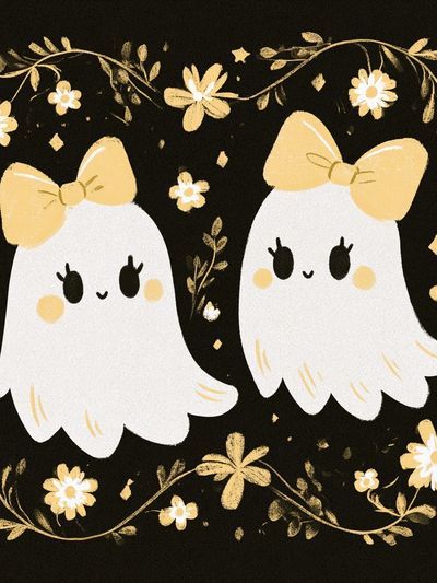 Cute Ghosts Halloween Illustration Poster.