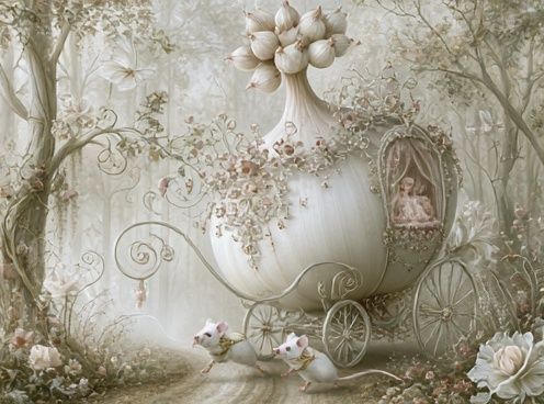 Whimsical Floral Carriage Illustration Poster. poster — illustration art