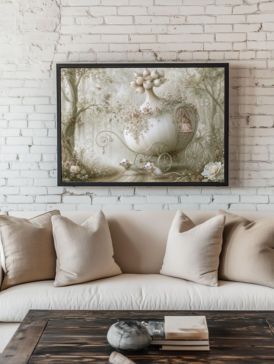 Whimsical Floral Carriage Illustration Poster. room preview