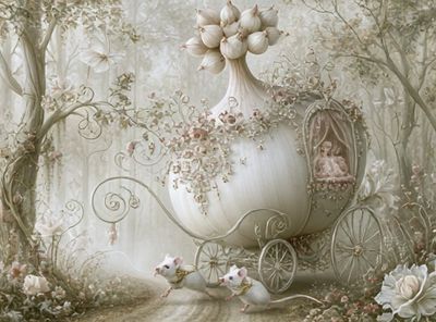 Whimsical Floral Carriage Illustration Poster.