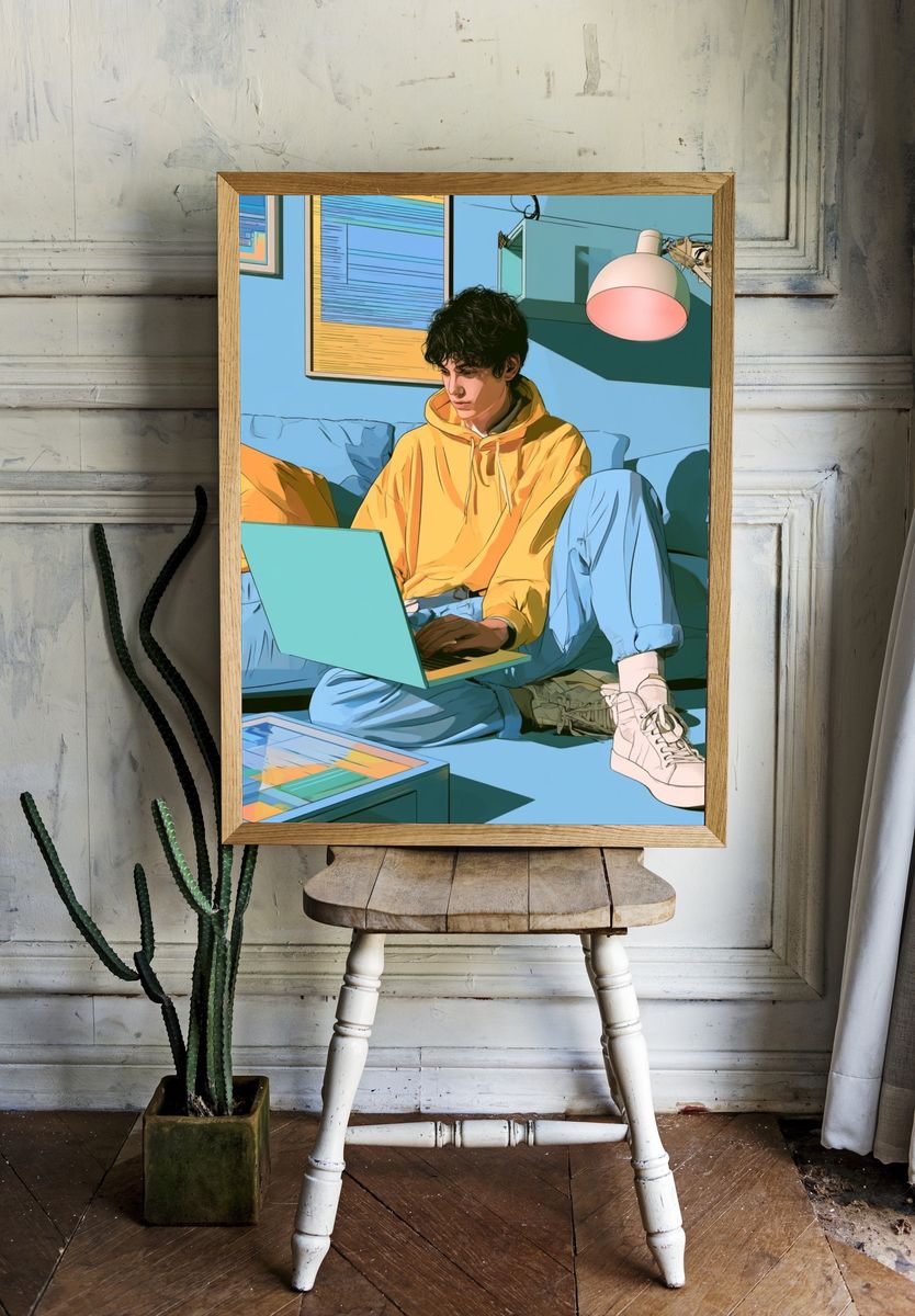 Laptop Study Room Illustration Poster. — room view 1