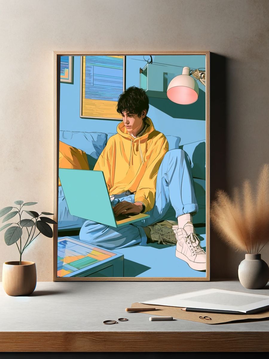 Laptop Study Room Illustration Poster. — room view 2