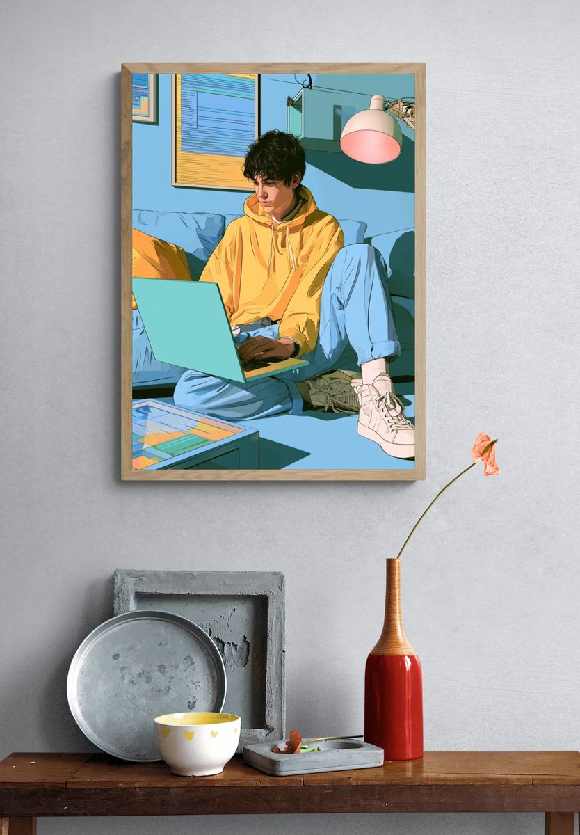 Laptop Study Room Illustration Poster. — room view 3