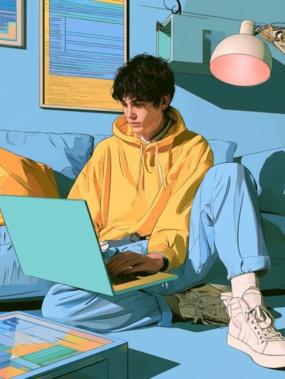 Laptop Study Room Illustration Poster.