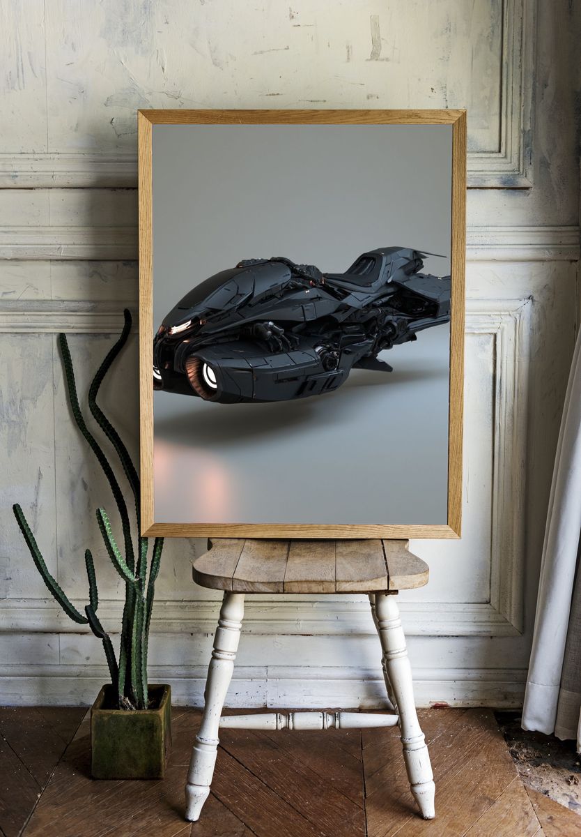 Futuristic Black Hovercraft Poster. room preview
