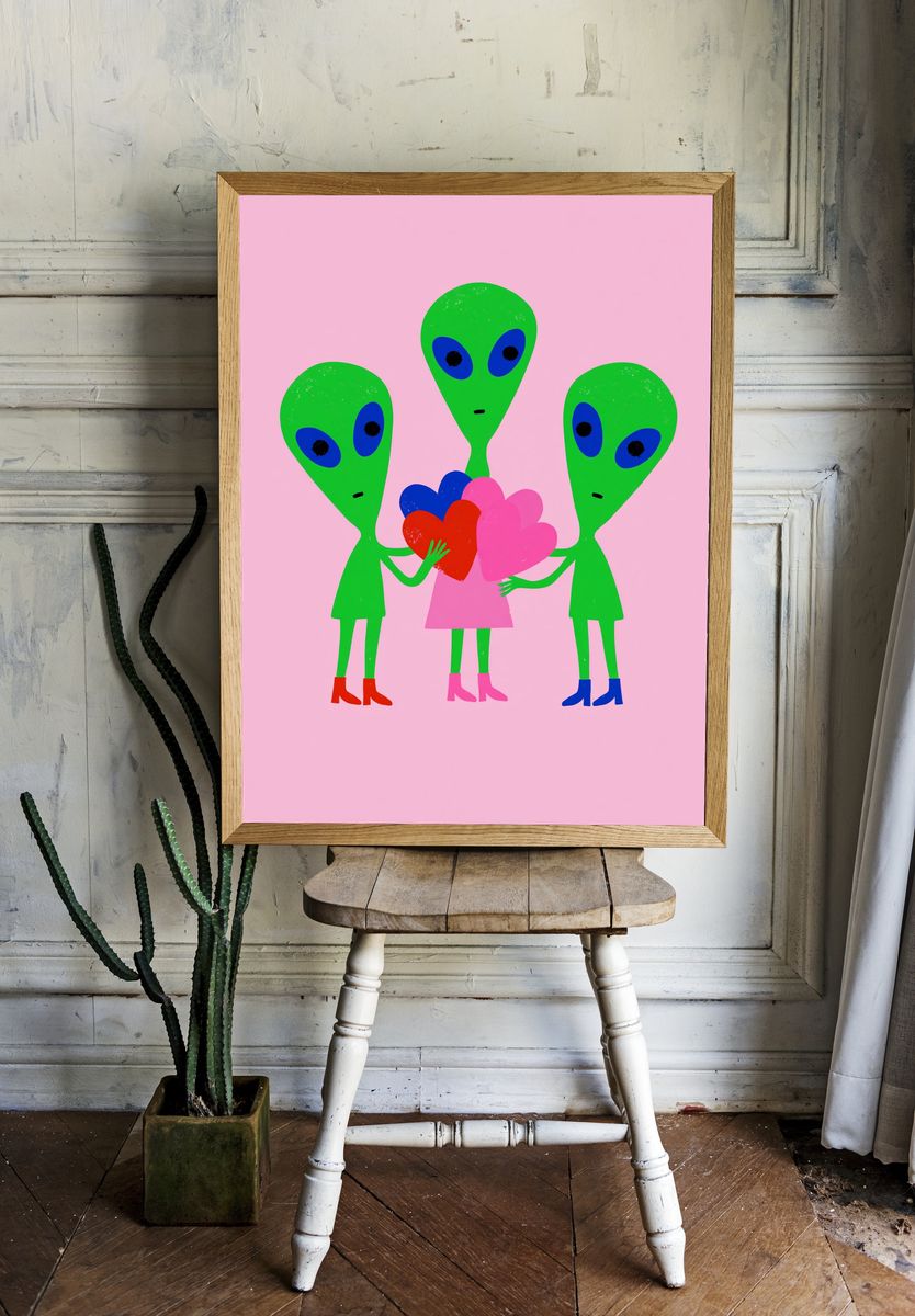 Alien Love Trio Typography Print. room preview