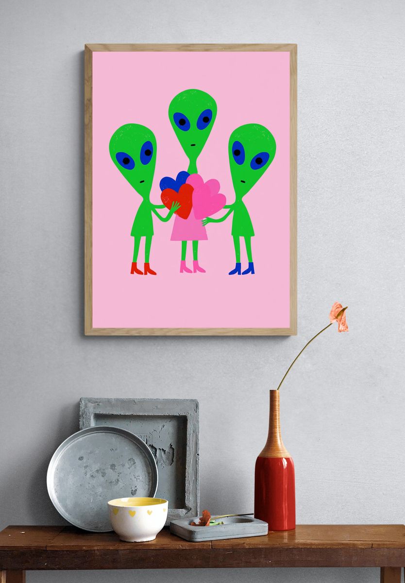 Alien Love Trio Typography Print. — room view 3