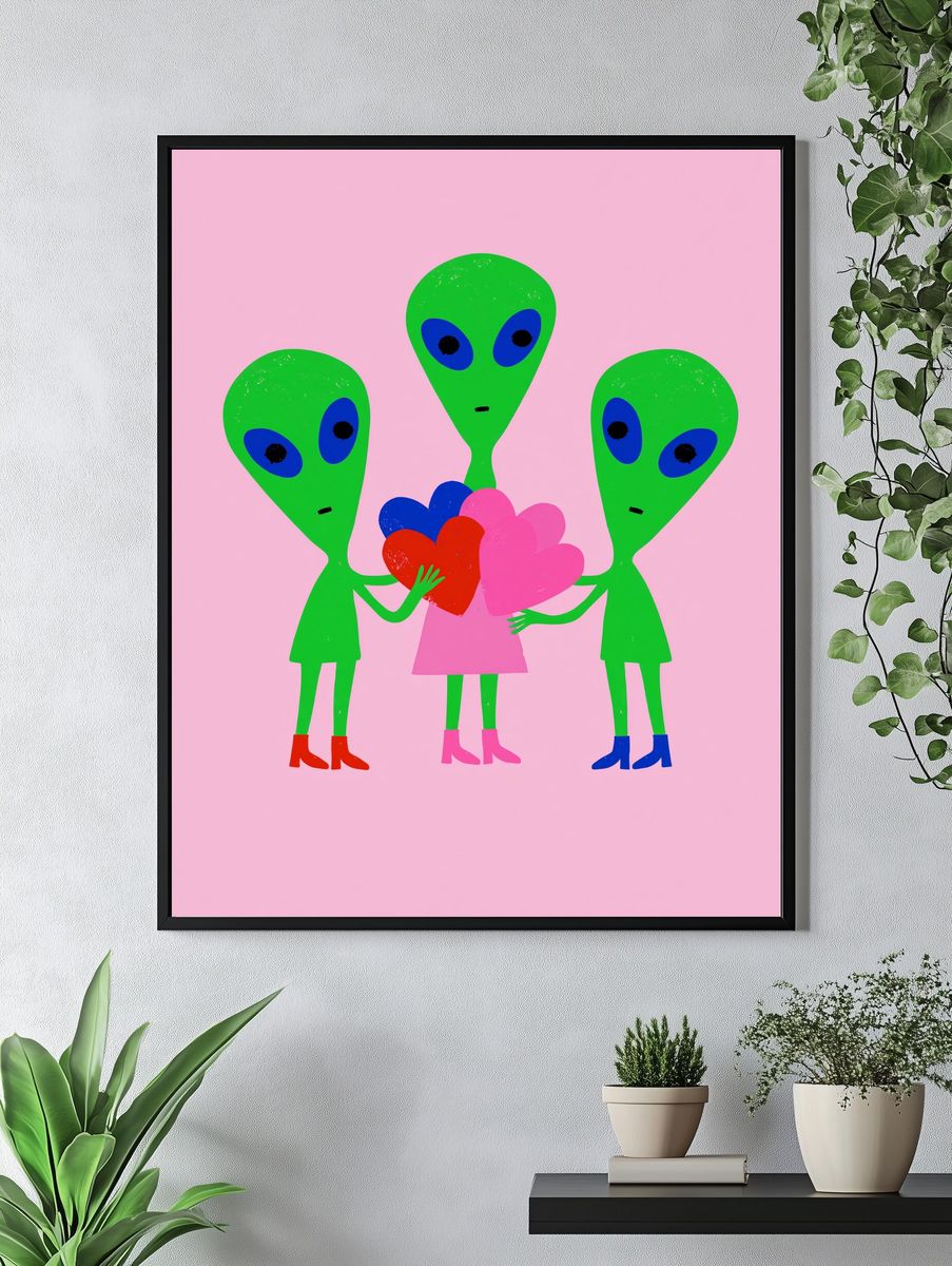 Alien Love Trio Typography Print. — room view 4
