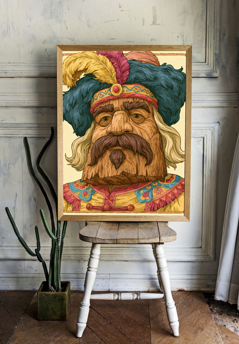 Wooden King Portrait Print. room preview
