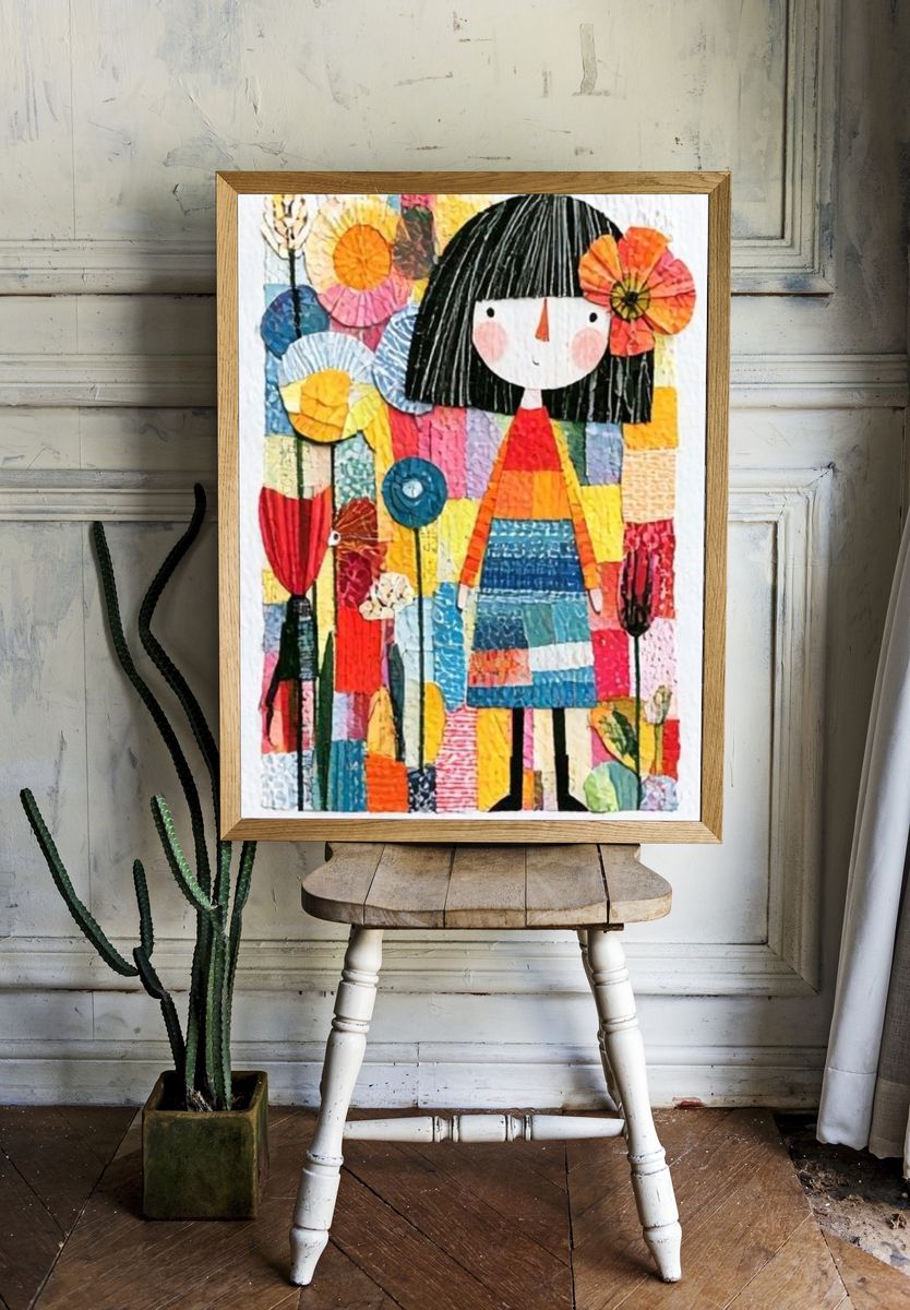 Girl in Flower Garden Illustration Poster. — room view 1