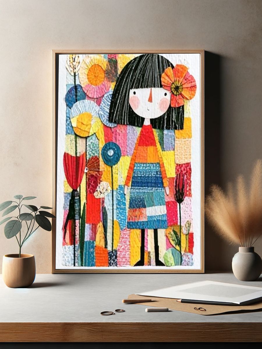 Girl in Flower Garden Illustration Poster. — room view 2