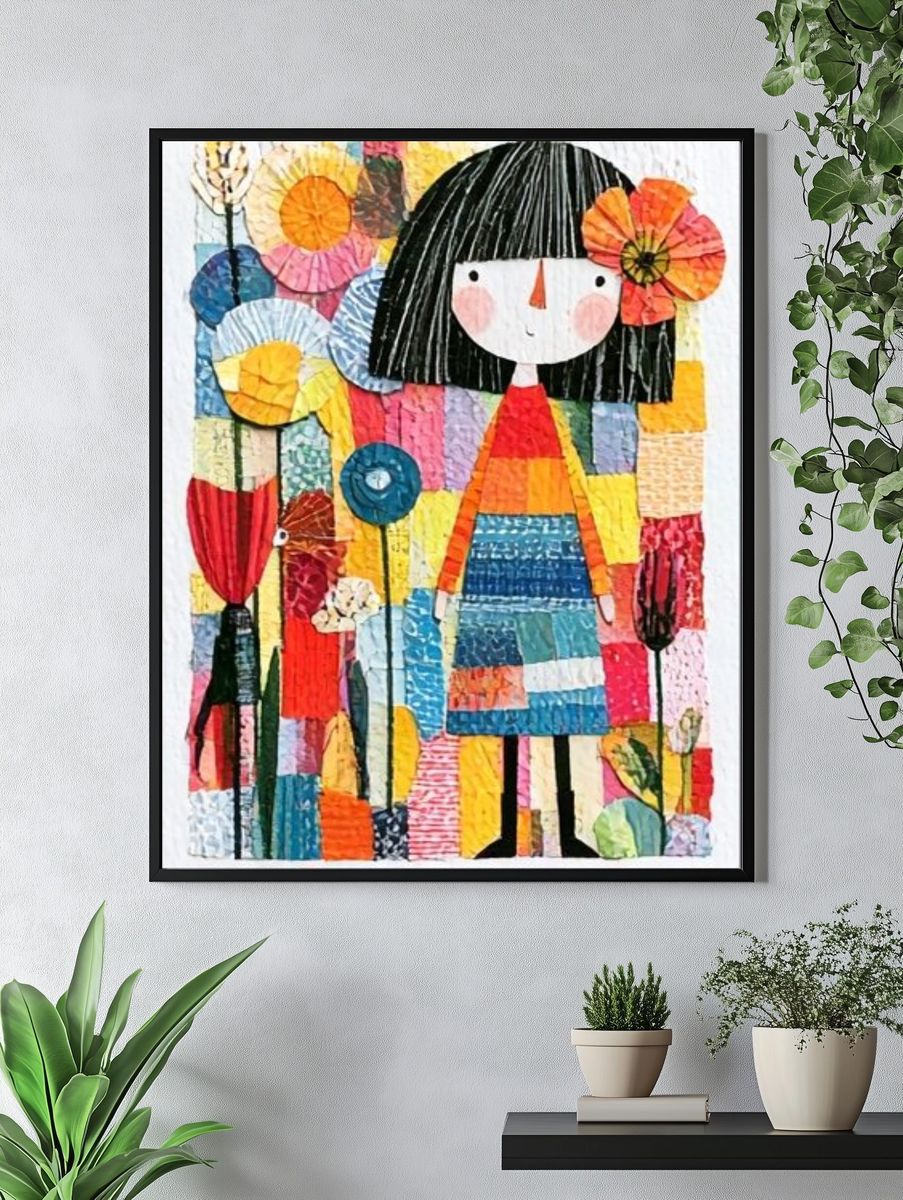 Girl in Flower Garden Illustration Poster. — room view 4