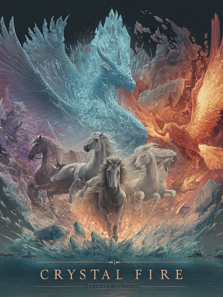 Crystal Fire Horses Fantasy Print. poster detail