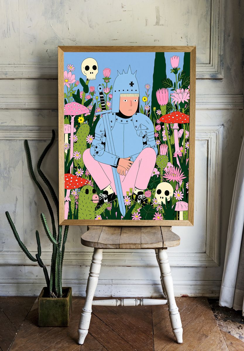 Knight in Flower Field Illustration Poster. room preview