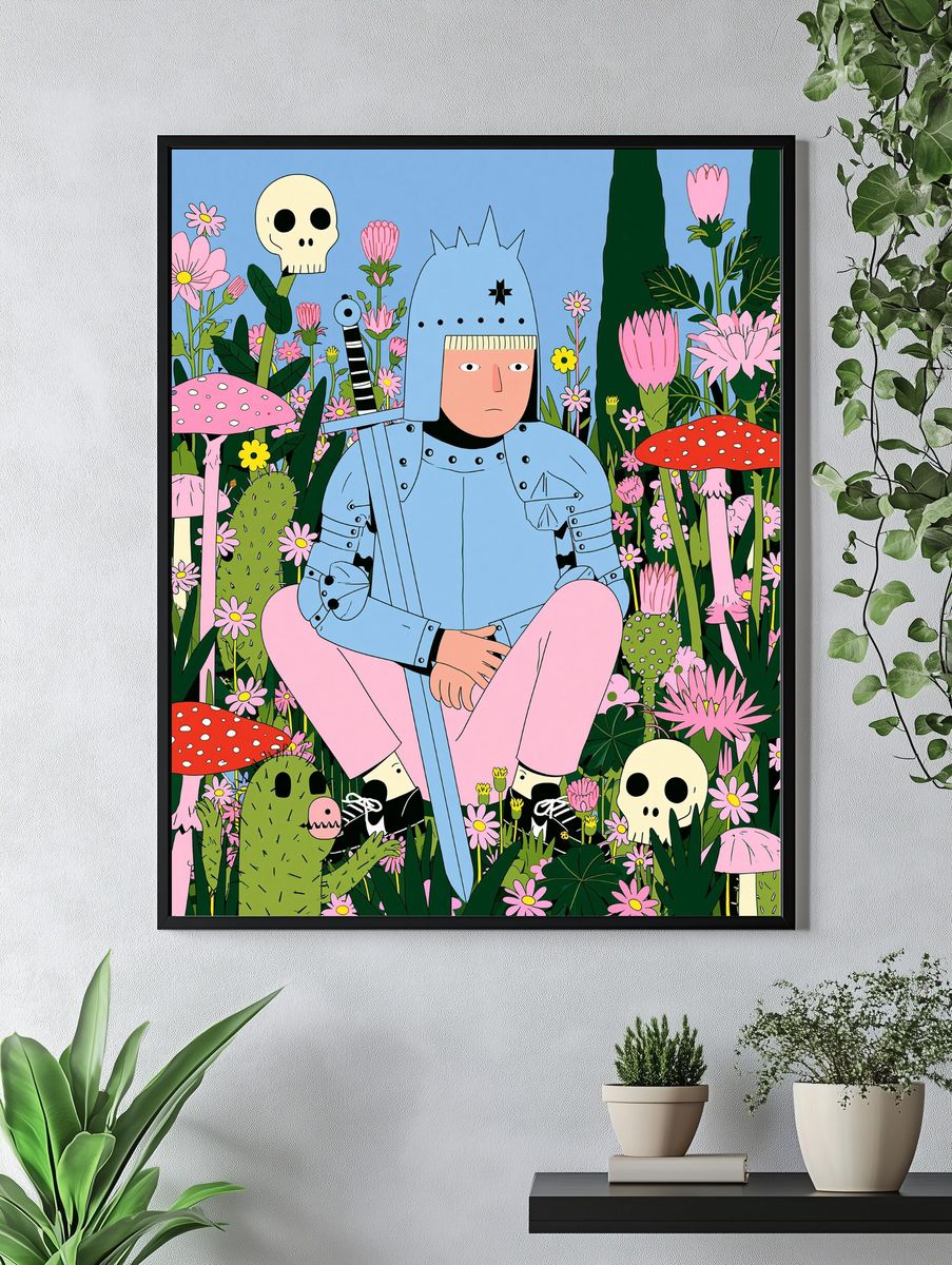 Knight in Flower Field Illustration Poster. — room view 4