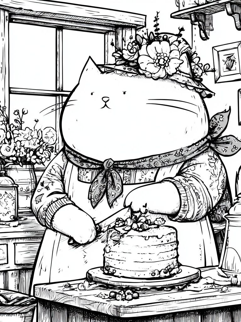 Cat Baker Kitchen Illustration Print. poster — illustration art