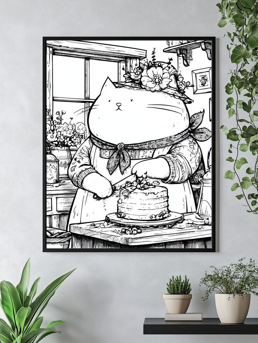 Cat Baker Kitchen Illustration Print. — room view 4