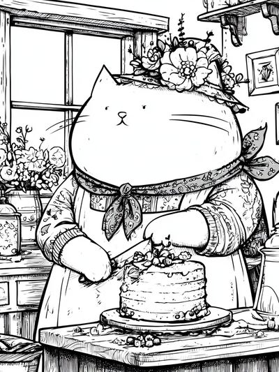 Cat Baker Kitchen Illustration Print. poster