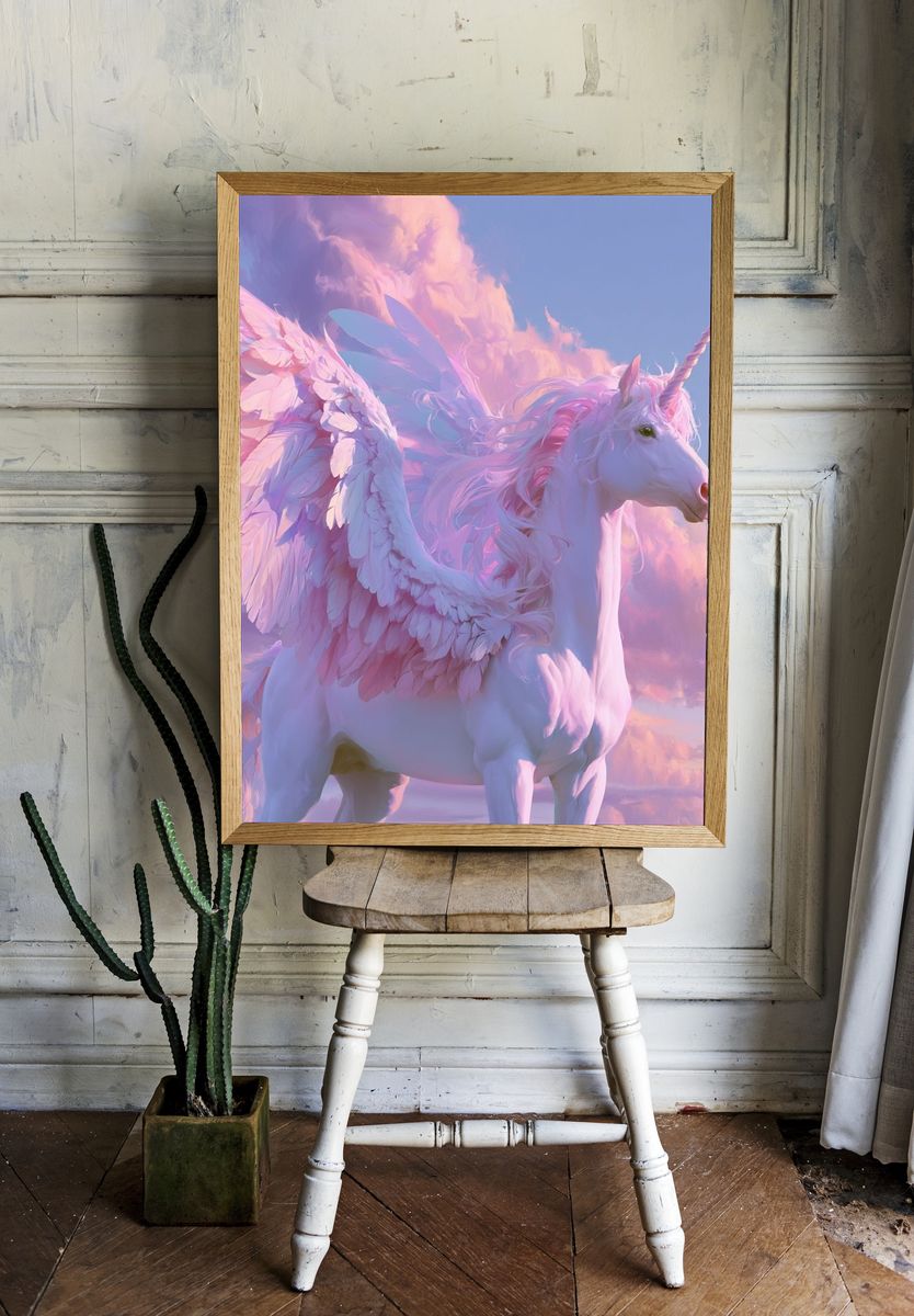 Pastel Winged Unicorn Illustration Poster. room preview