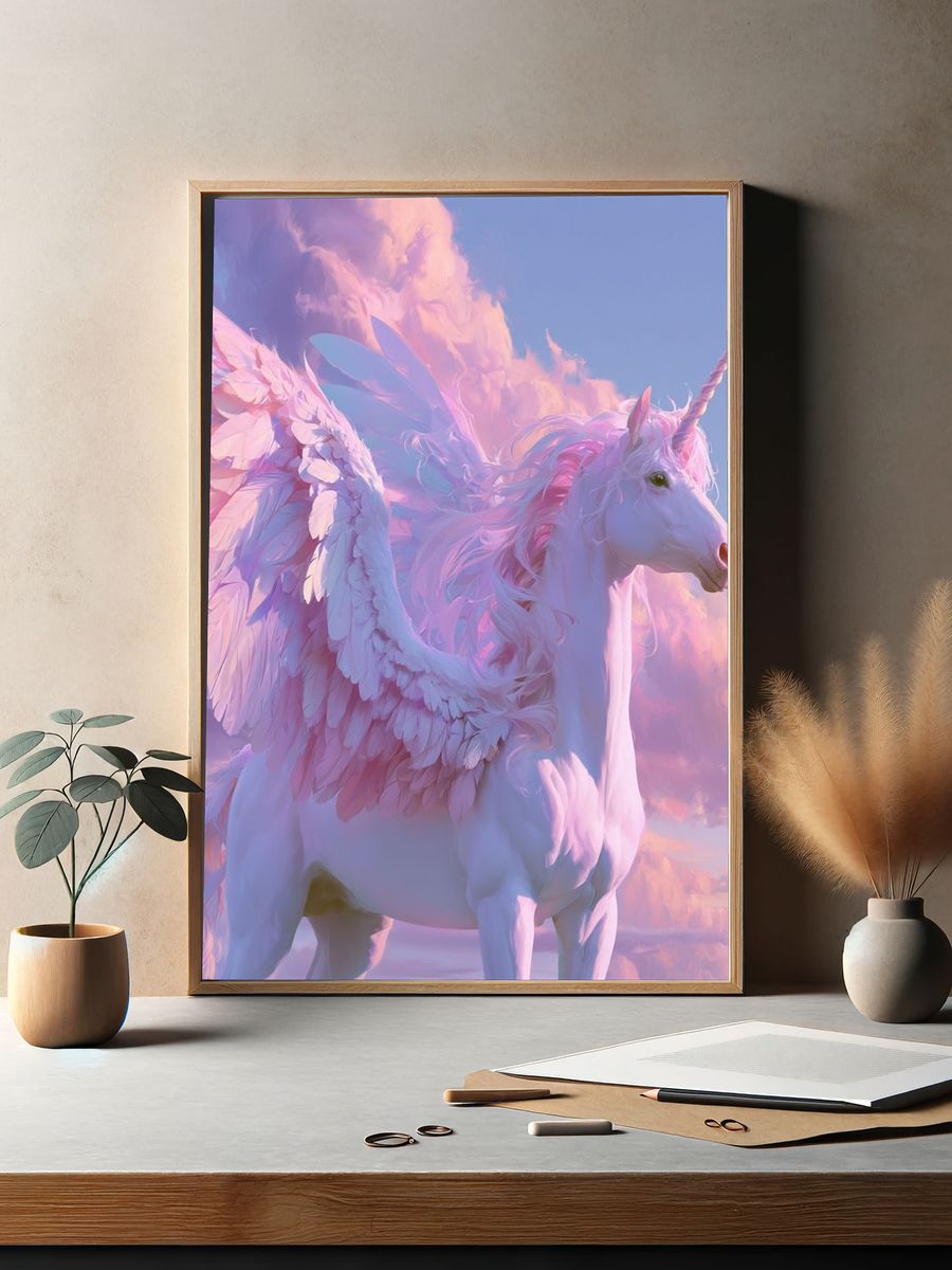 Pastel Winged Unicorn Illustration Poster. — room view 2
