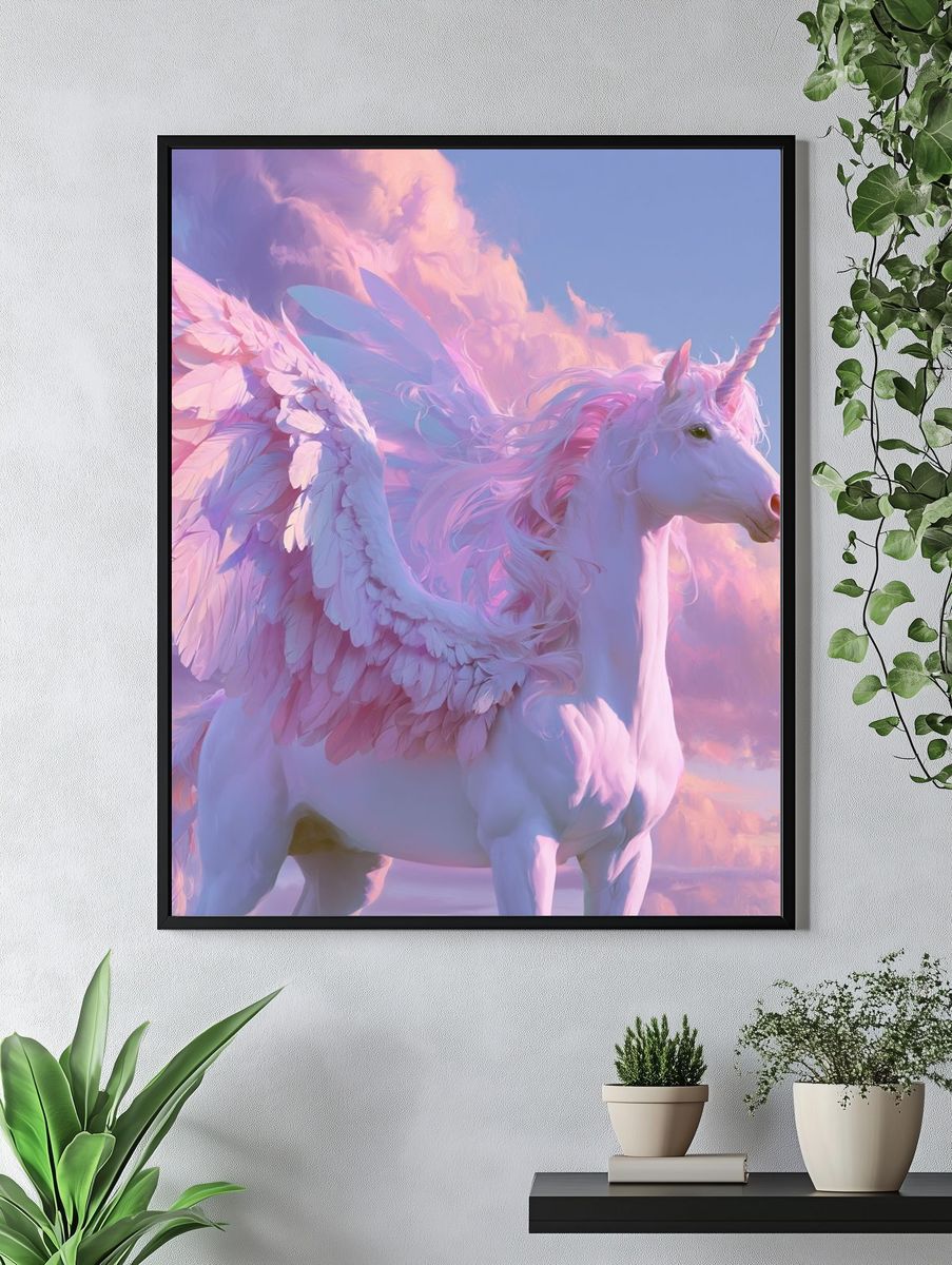 Pastel Winged Unicorn Illustration Poster. — room view 4