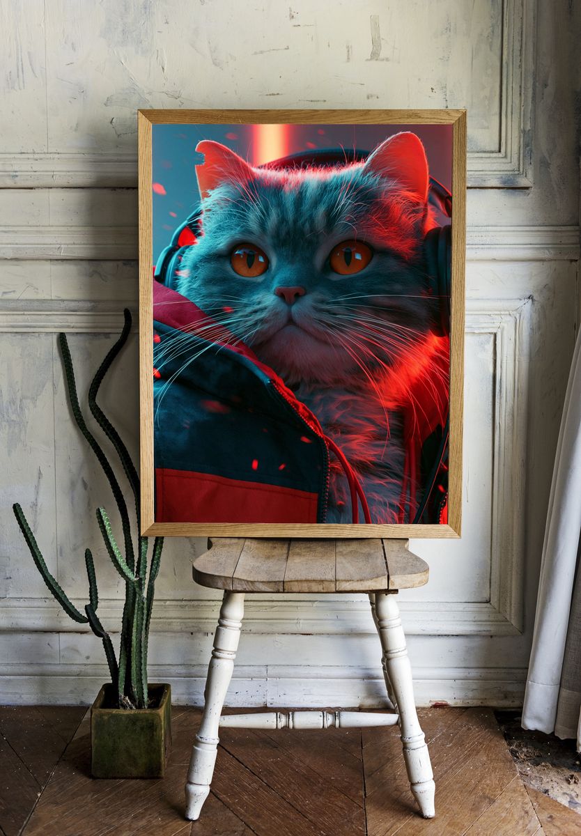 Cyber Cat Portrait Poster. room preview