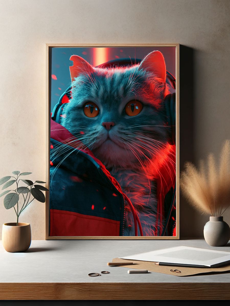Cyber Cat Portrait Poster. — room view 2