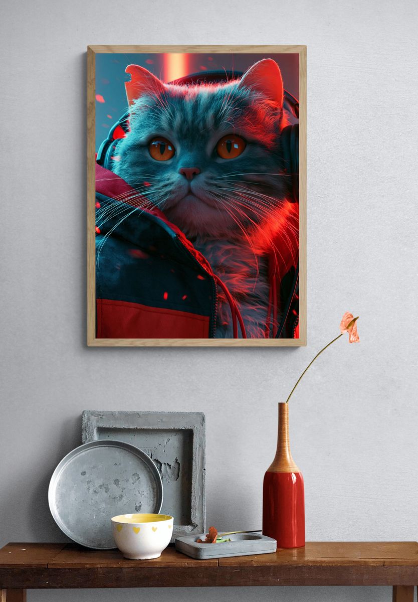 Cyber Cat Portrait Poster. — room view 3