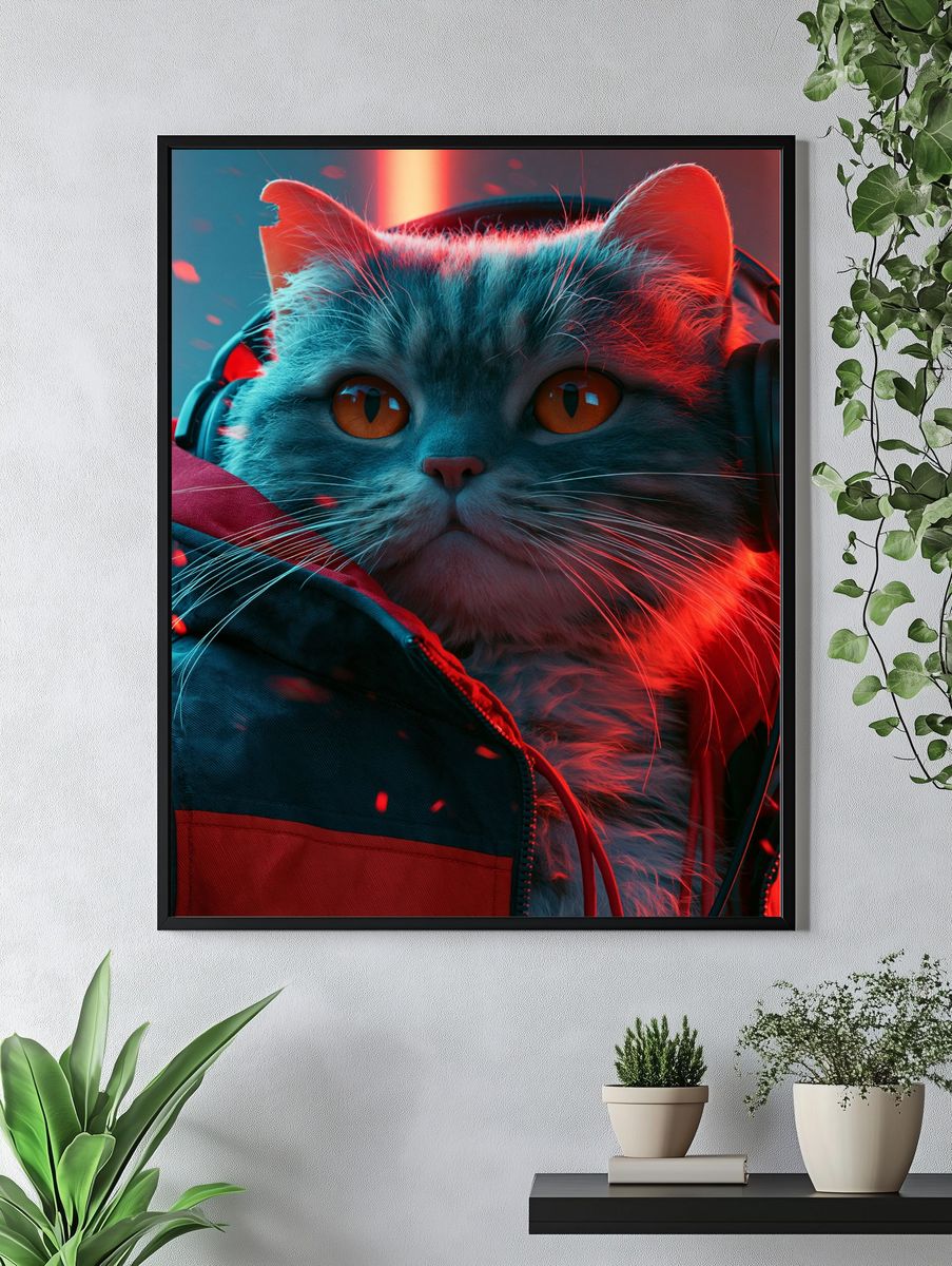 Cyber Cat Portrait Poster. — room view 4