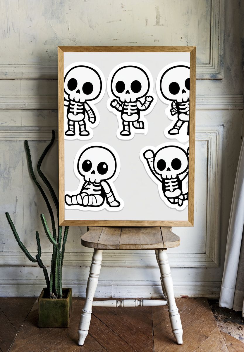 Cute Skeleton Characters Typography Print. room preview