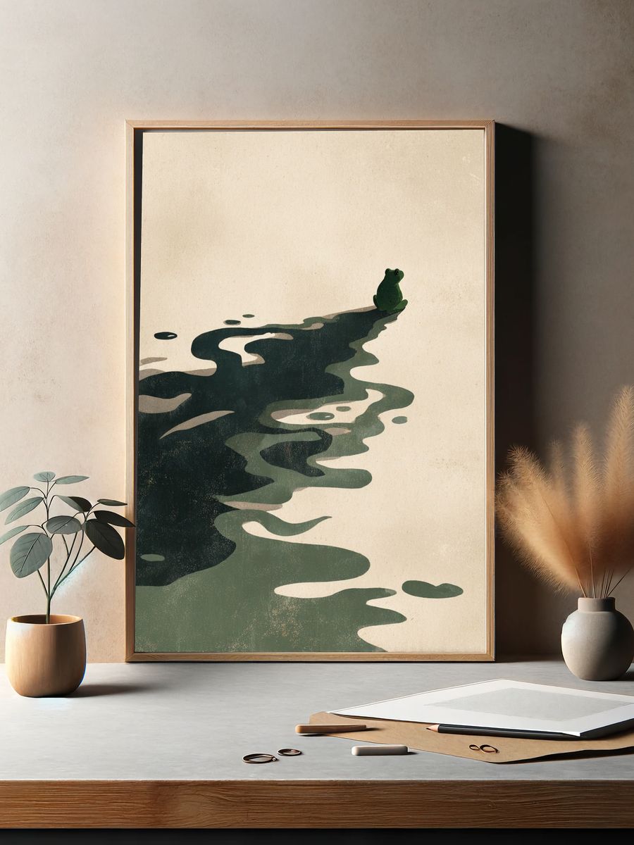Lonely Frog Pond Illustration Poster. — room view 2
