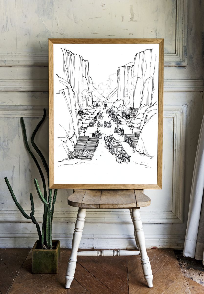 Canyon Caravan Ink Poster. room preview