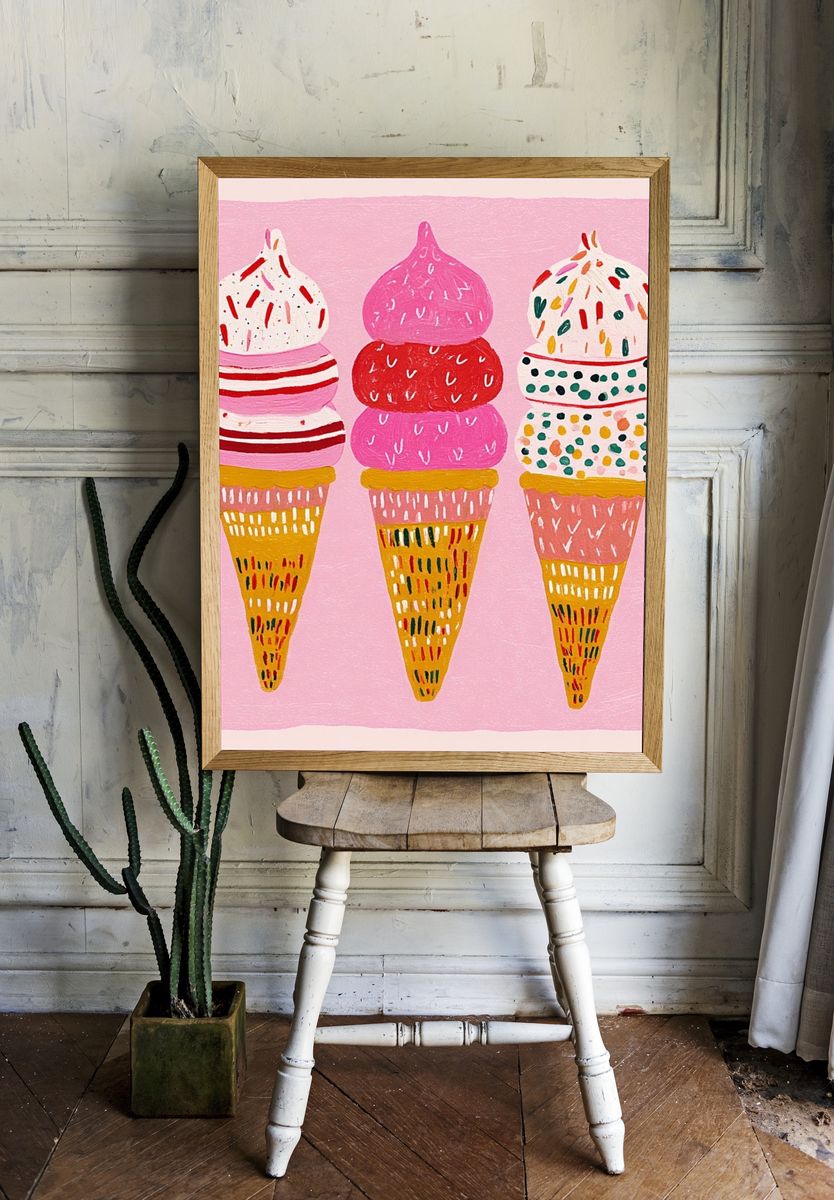 Ice Cream Cones Illustration Poster. room preview