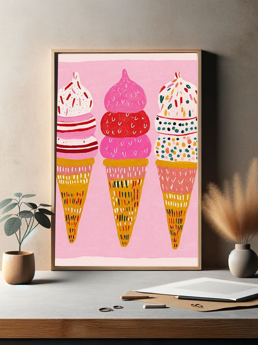 Ice Cream Cones Illustration Poster. — room view 2