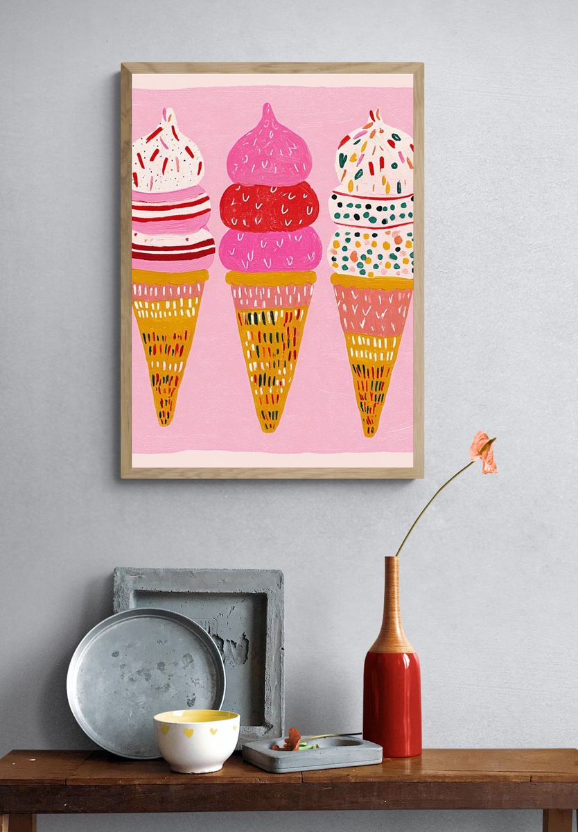Ice Cream Cones Illustration Poster. — room view 3