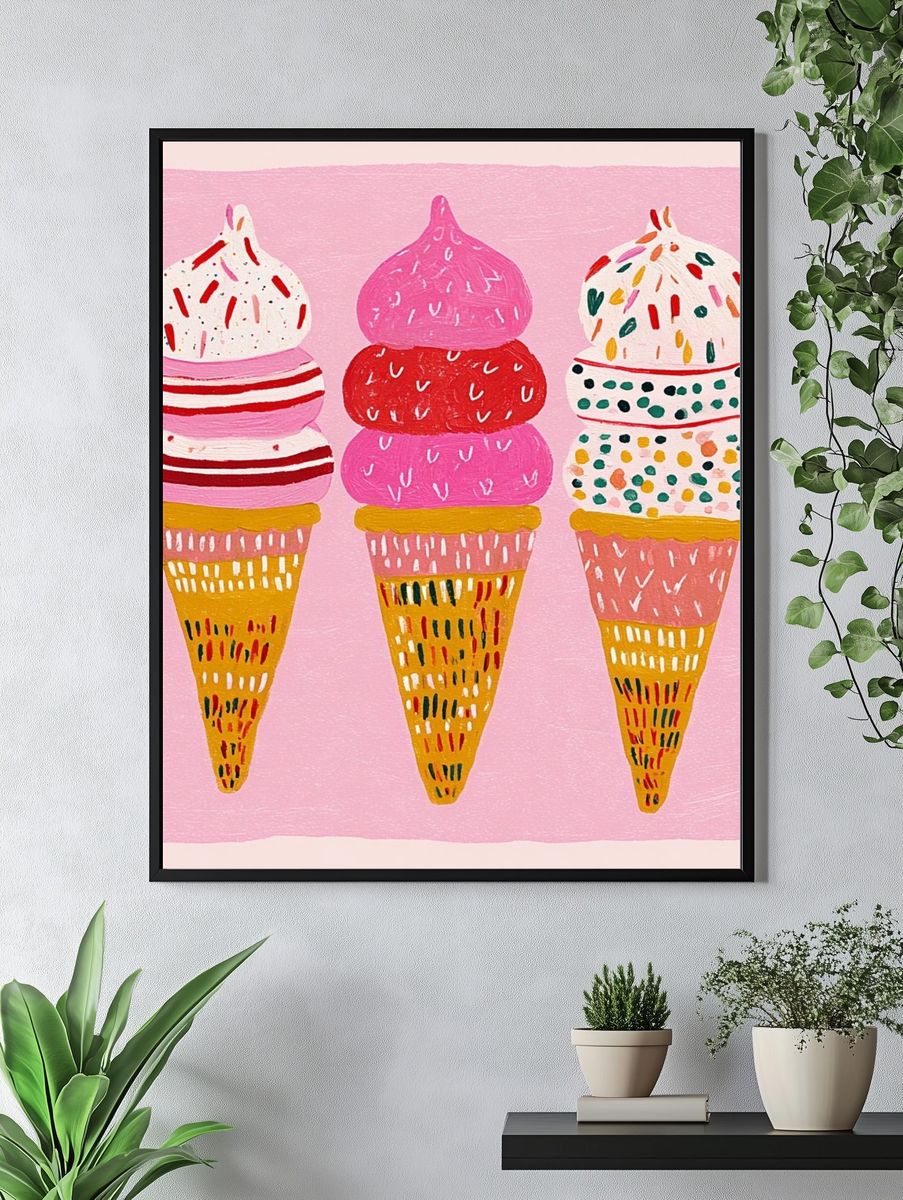 Ice Cream Cones Illustration Poster. — room view 4