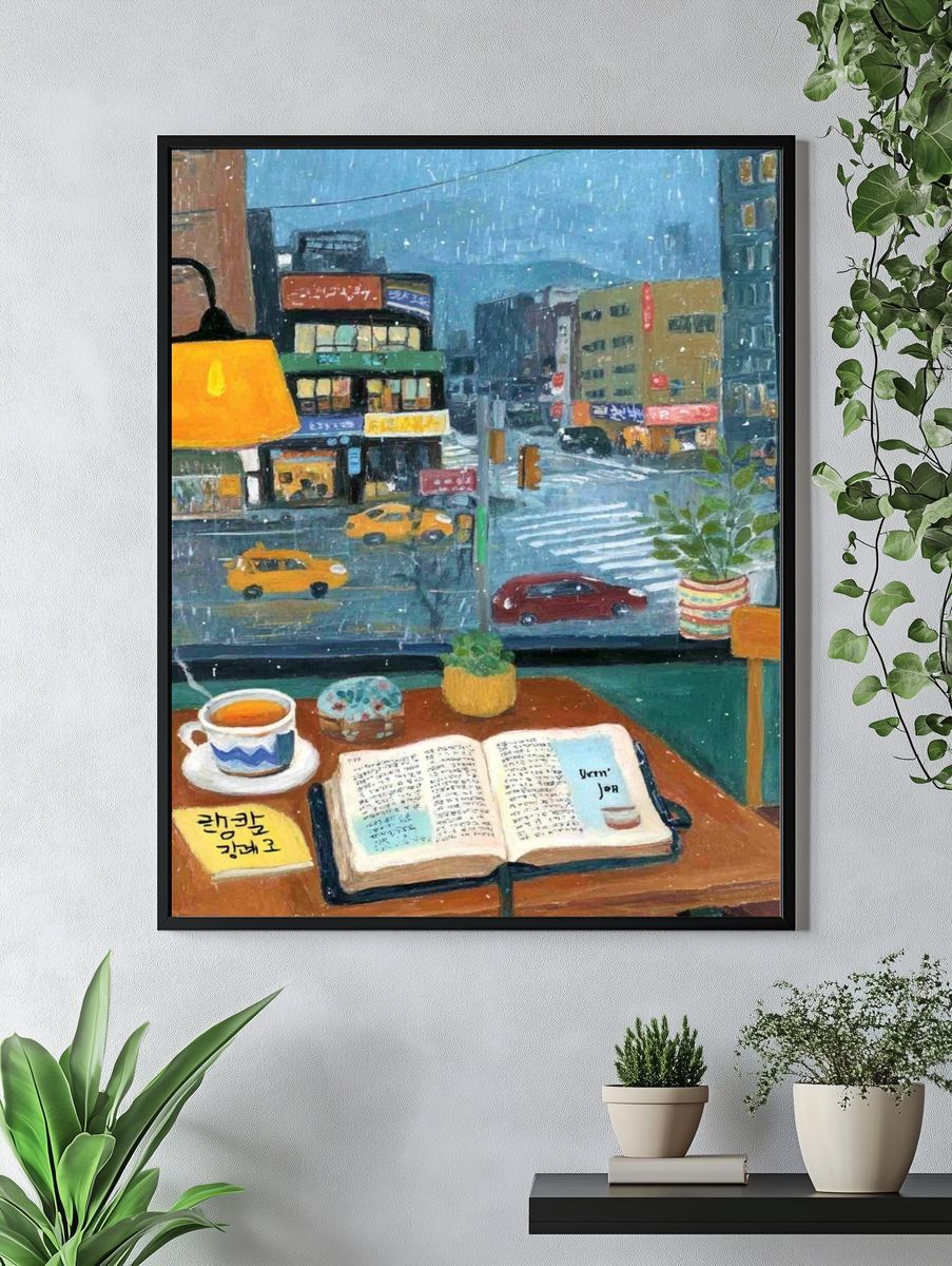 Rainy Cafe Window Illustration Poster. — room view 4