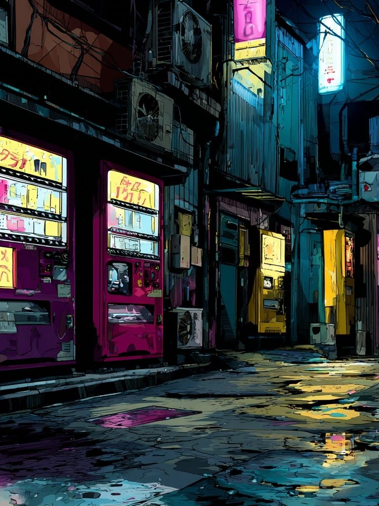 Neon Alley Nightscape Poster. poster — illustration art
