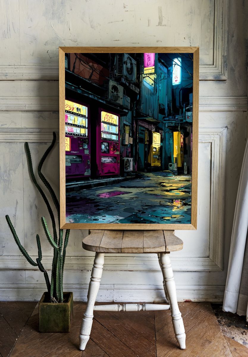 Neon Alley Nightscape Poster. — room view 1