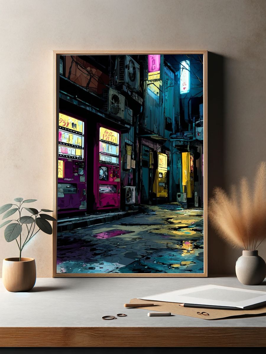 Neon Alley Nightscape Poster. — room view 2