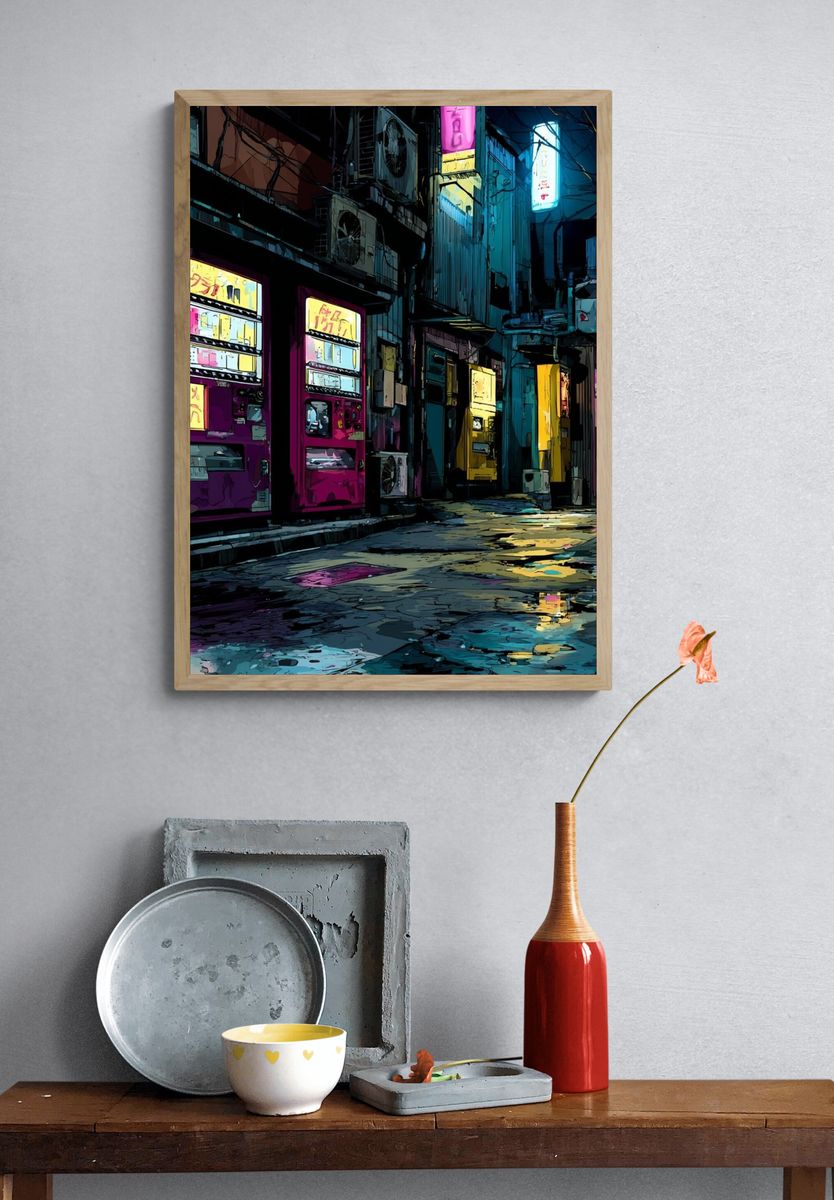 Neon Alley Nightscape Poster. — room view 3