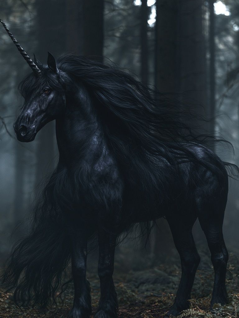 Black Unicorn Forest Poster. poster — illustration art