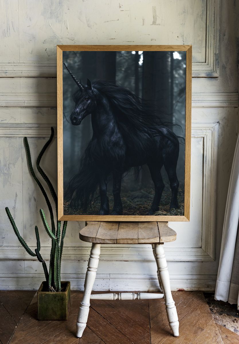 Black Unicorn Forest Poster. — room view 1