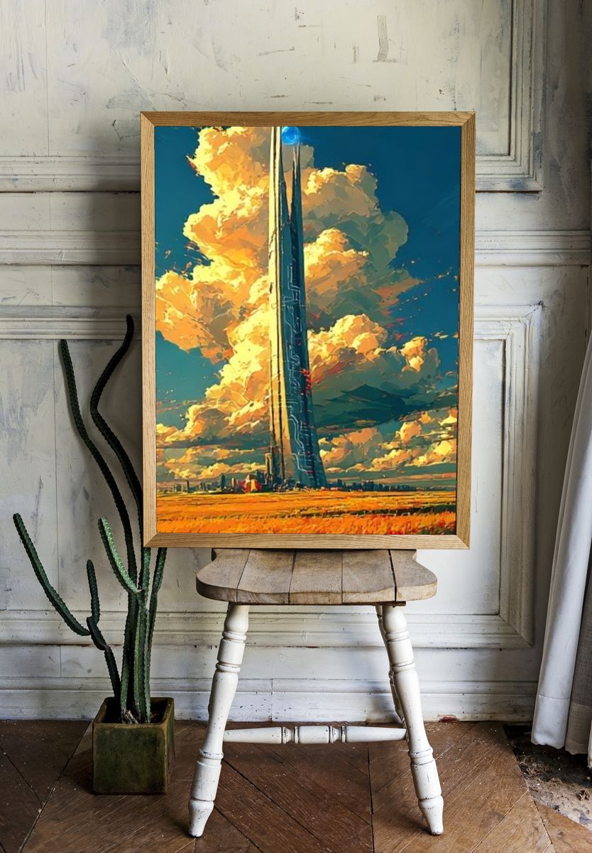 Futuristic Tower Landscape Print. room preview