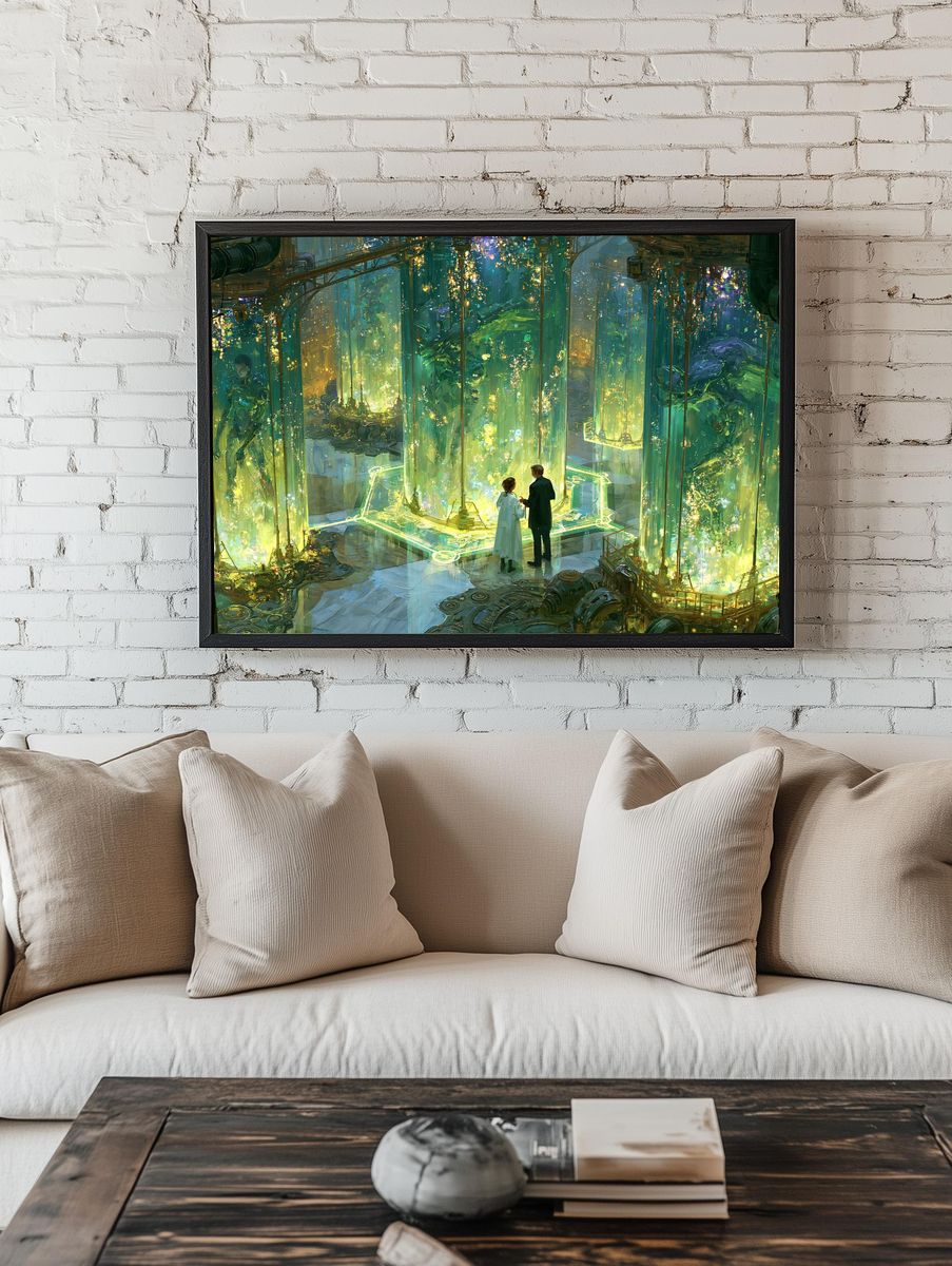 Bioluminescent Labyrinth Digital Art Poster. — room view 1