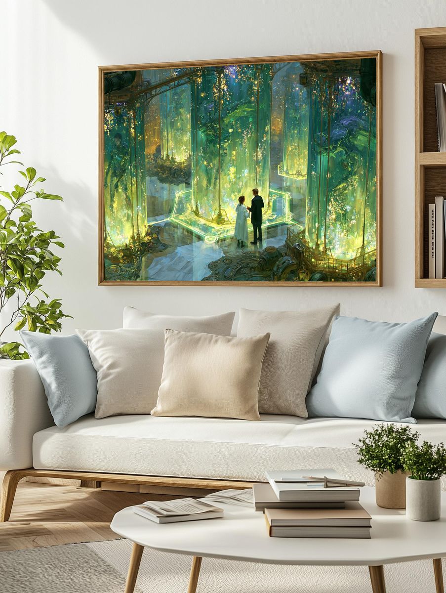 Bioluminescent Labyrinth Digital Art Poster. — room view 2