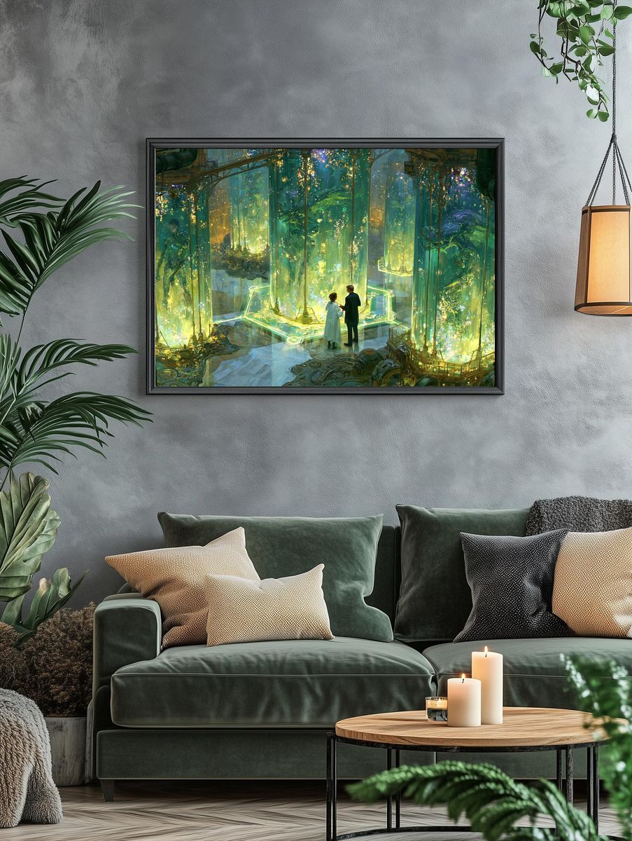 Bioluminescent Labyrinth Digital Art Poster. — room view 4