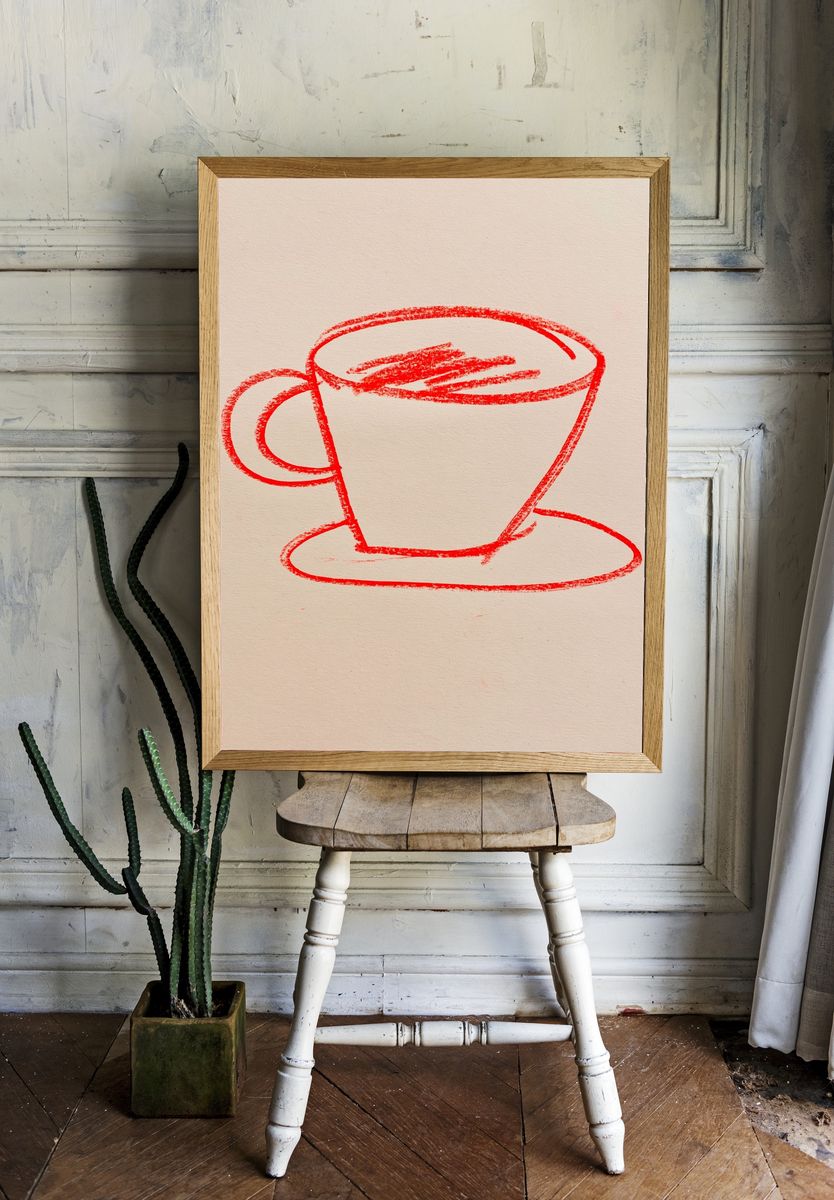 Red Coffee Cup Sketch Poster. room preview