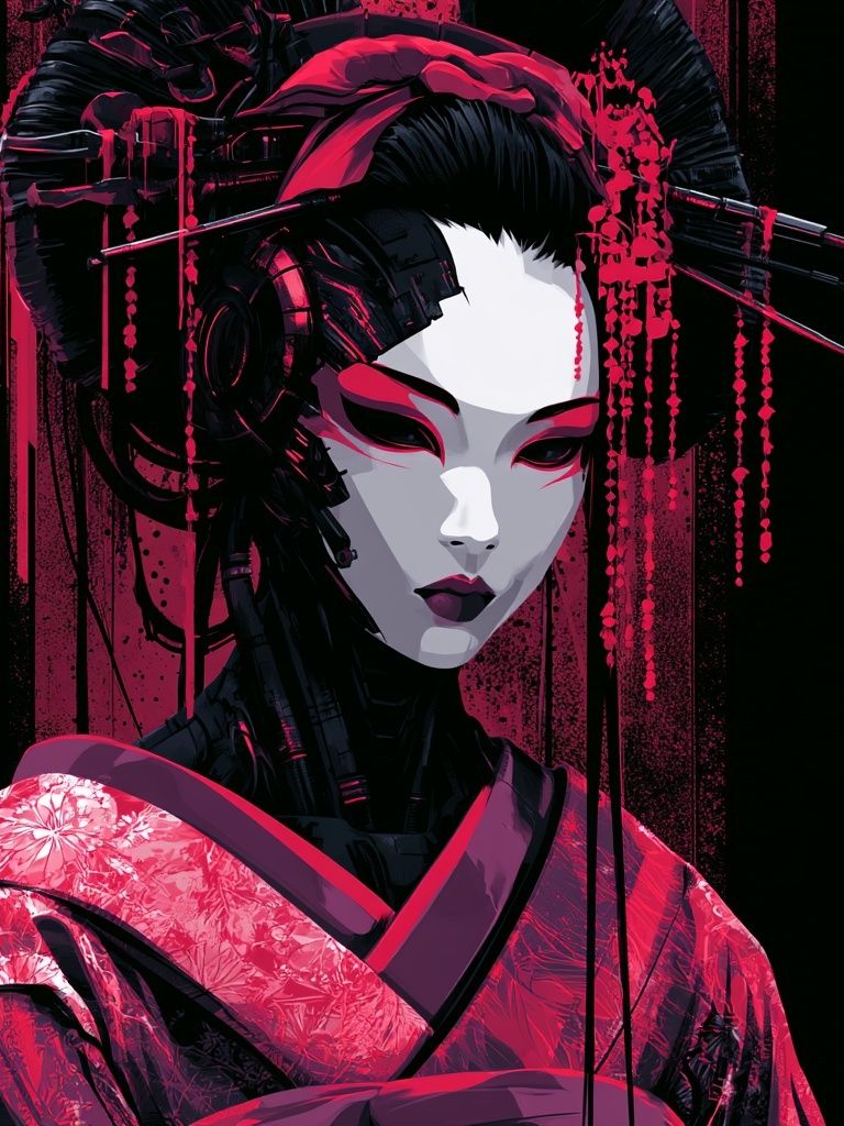 Cyber Geisha Portrait Print. poster detail